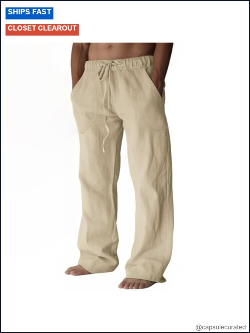 Men's Cotton Linen Pants Casual Lightweight Summer Elastic Drawstring Waist